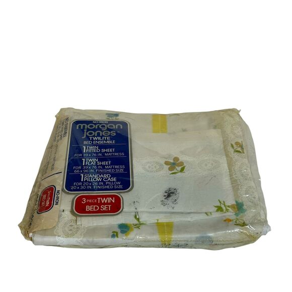 Vintage Twin Fitted & Flat Sheet & Pillowcase Morgan Jones Delicate Flowers - Picture 1 of 7